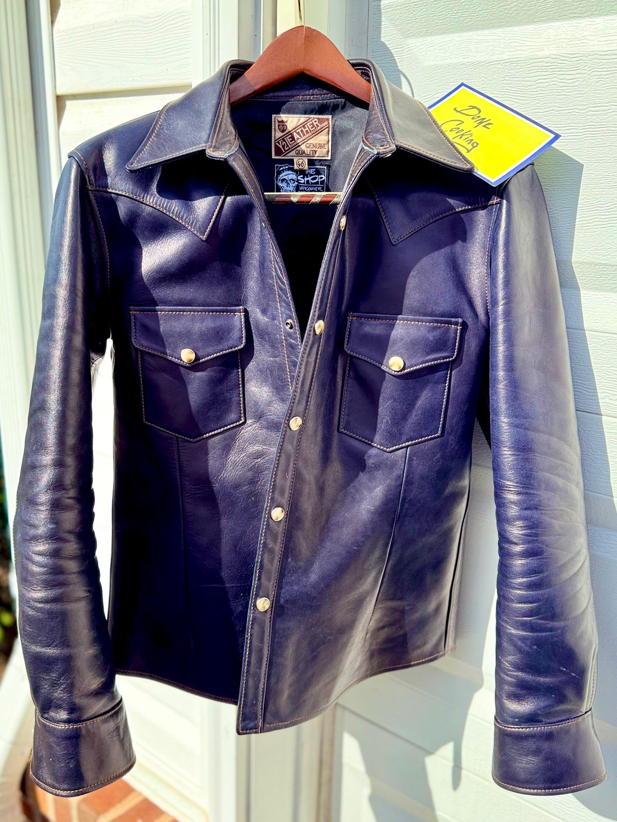 Photo by rmgman on November 4, 2025 of the Y'2 Leather The Shop Vancouver Pablo Indigo Horse Hide Western Shirt in Indigo Horsehide.