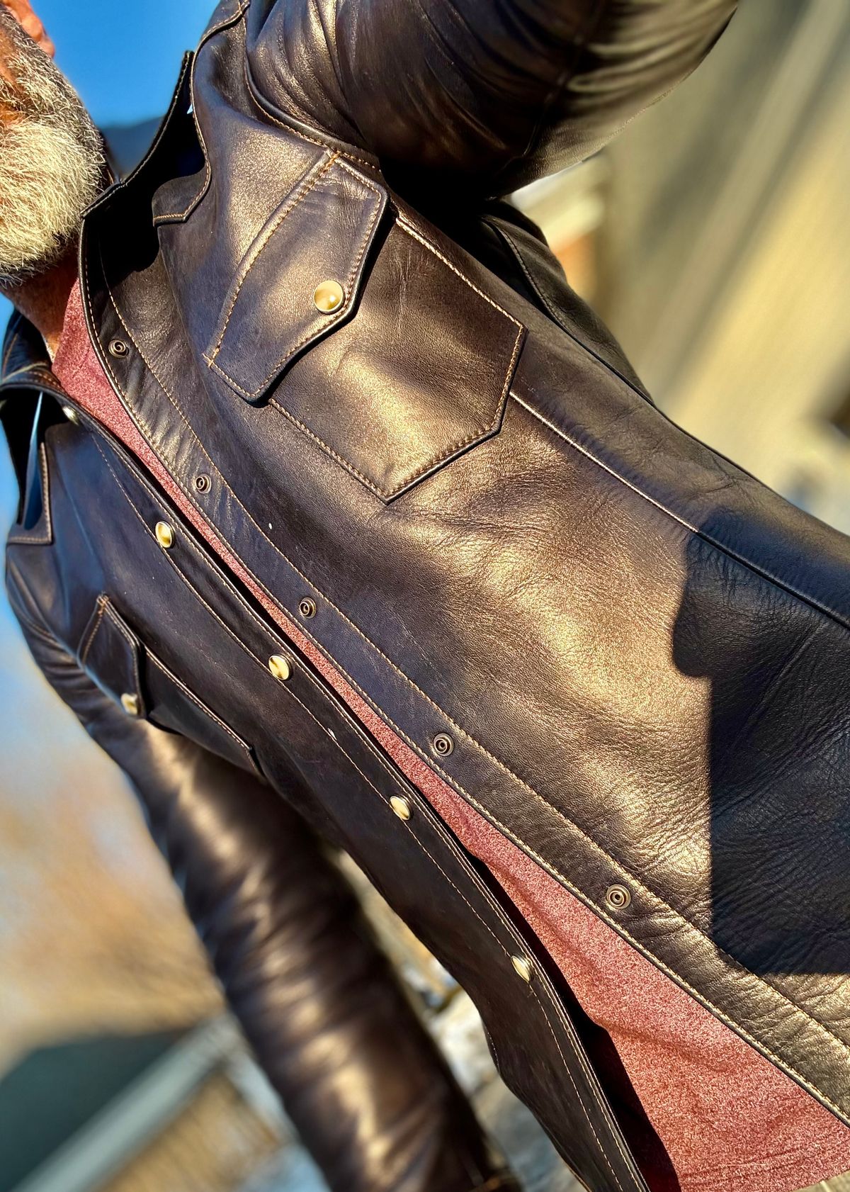 Photo by rmgman on February 5, 2026 of the Y'2 Leather The Shop Vancouver Pablo Indigo Horse Hide Western Shirt in Indigo Horsehide.