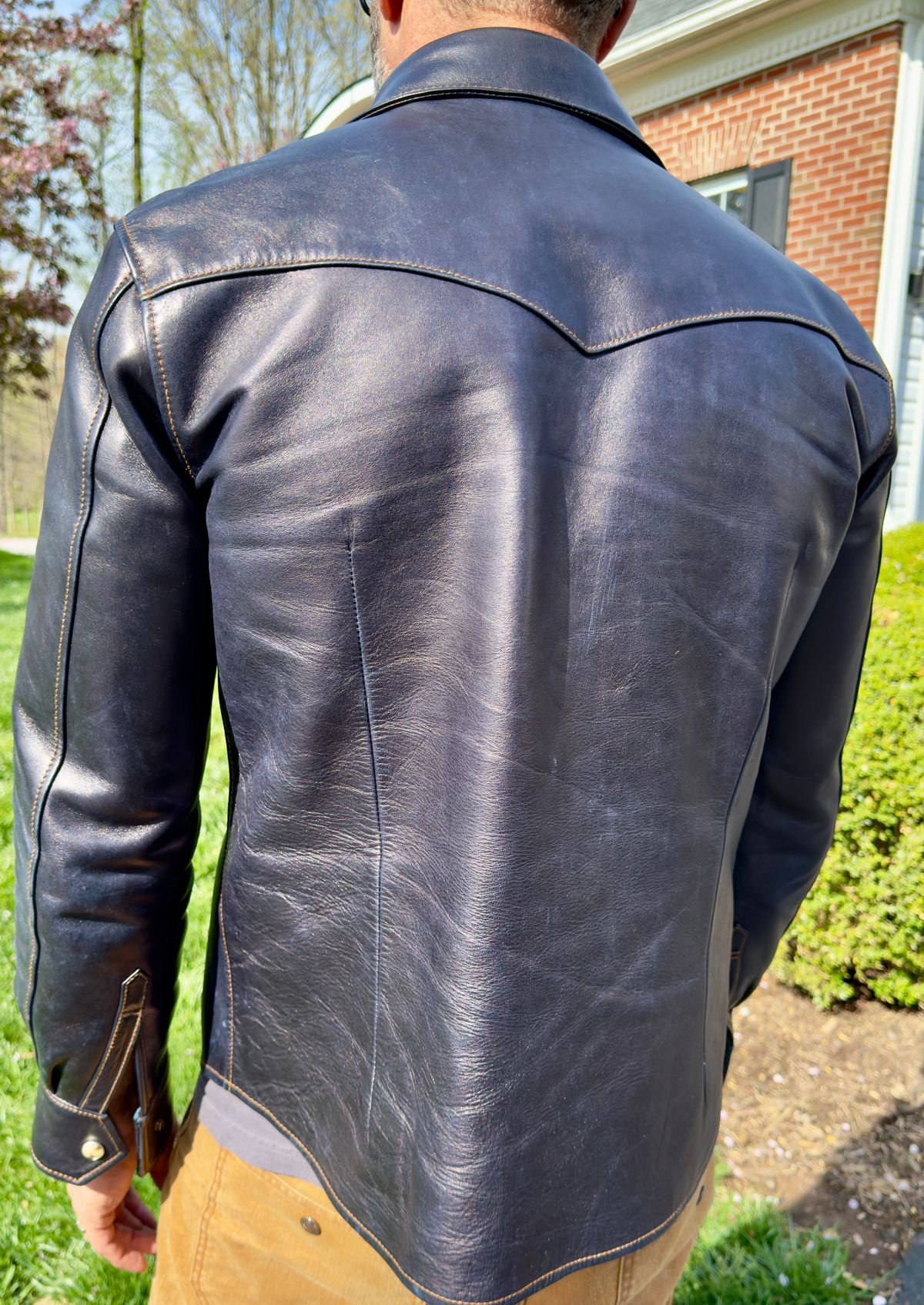 Photo by rmgman on April 5, 2026 of the Y'2 Leather The Shop Vancouver Pablo Indigo Horse Hide Western Shirt in Indigo Horsehide.