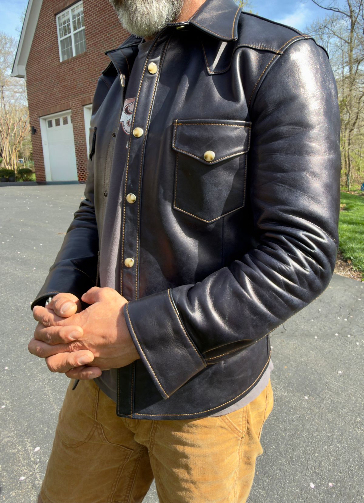 Photo by rmgman on April 5, 2026 of the Y'2 Leather The Shop Vancouver Pablo Indigo Horse Hide Western Shirt in Indigo Horsehide.