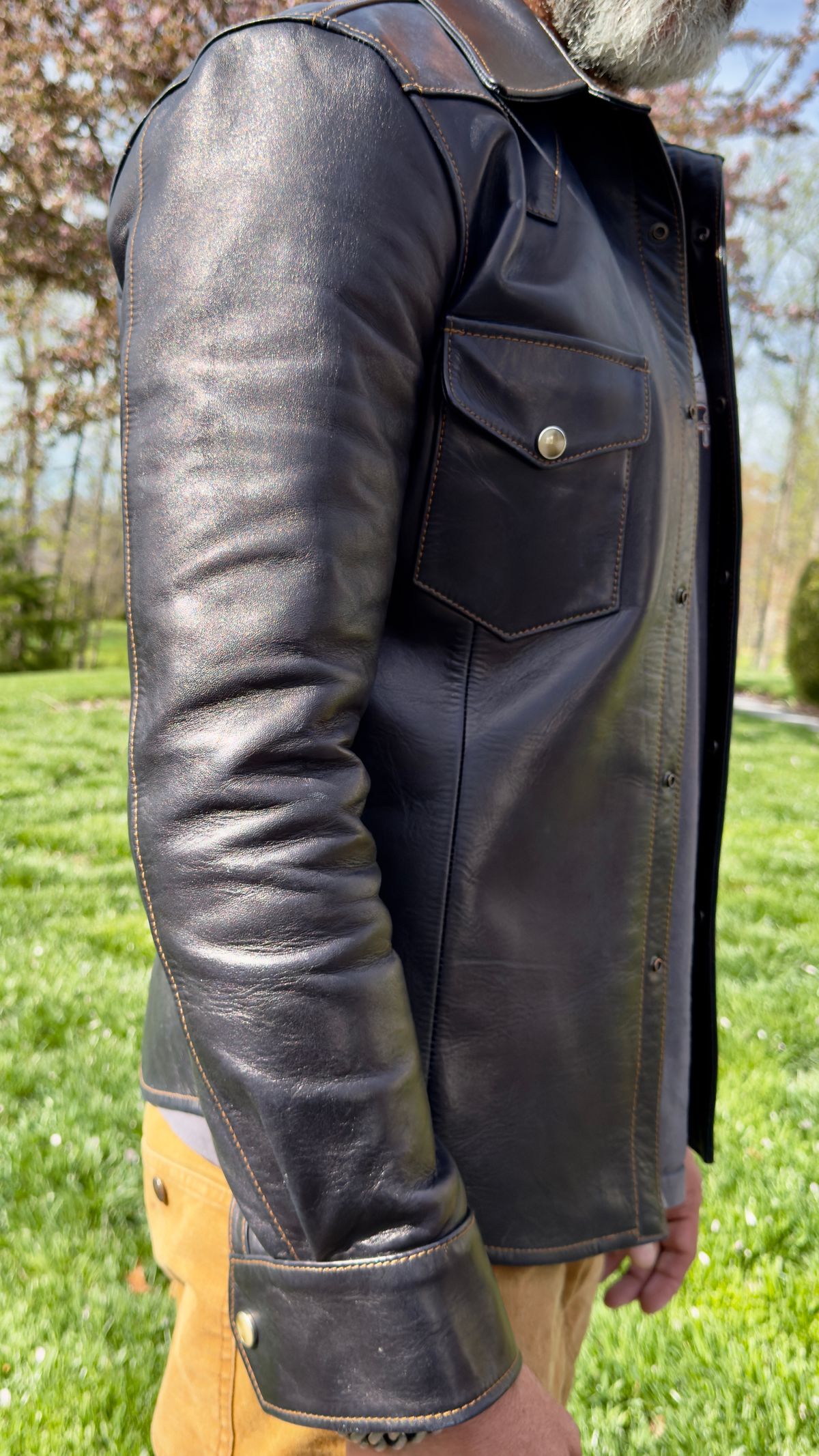 Photo by rmgman on April 5, 2026 of the Y'2 Leather The Shop Vancouver Pablo Indigo Horse Hide Western Shirt in Indigo Horsehide.