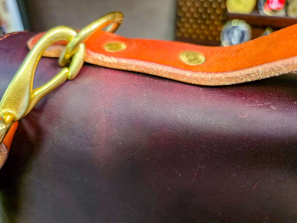 Photo by fallabel on November 4, 2025 of the Nicks Travel Bag in Wickett & Craig Burgundy Double Stuffed.