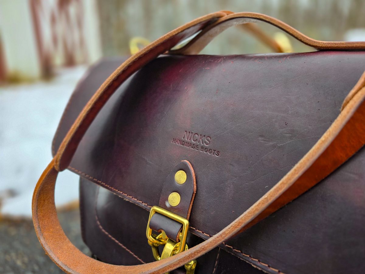 Photo by fallabel on December 5, 2025 of the Nicks Travel Bag in Wickett & Craig Burgundy Double Stuffed.