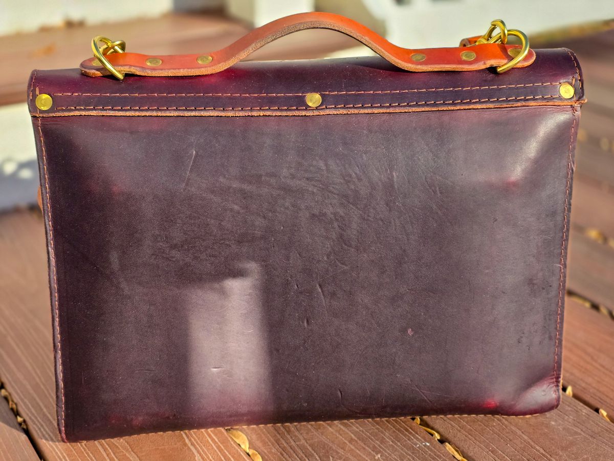 Photo by fallabel on January 4, 2026 of the Nicks Travel Bag in Wickett & Craig Burgundy Double Stuffed.