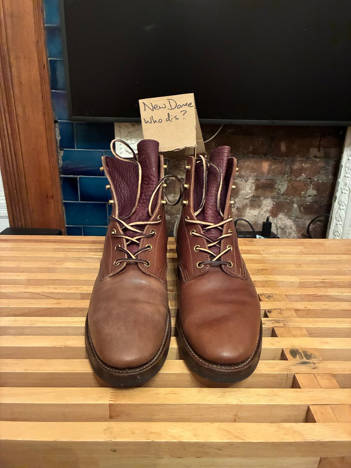 Photo by donnenbergns on October 1, 2025 of the Rolling Dub Trio Griffin 8.5" Plain Toe Boots in Natural Horsebutt.