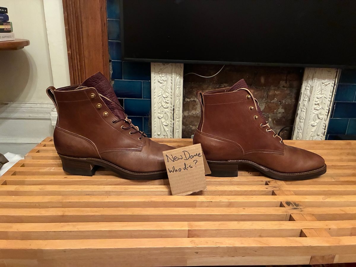Photo by donnenbergns on October 1, 2025 of the Rolling Dub Trio Griffin 8.5" Plain Toe Boots in Natural Horsebutt.