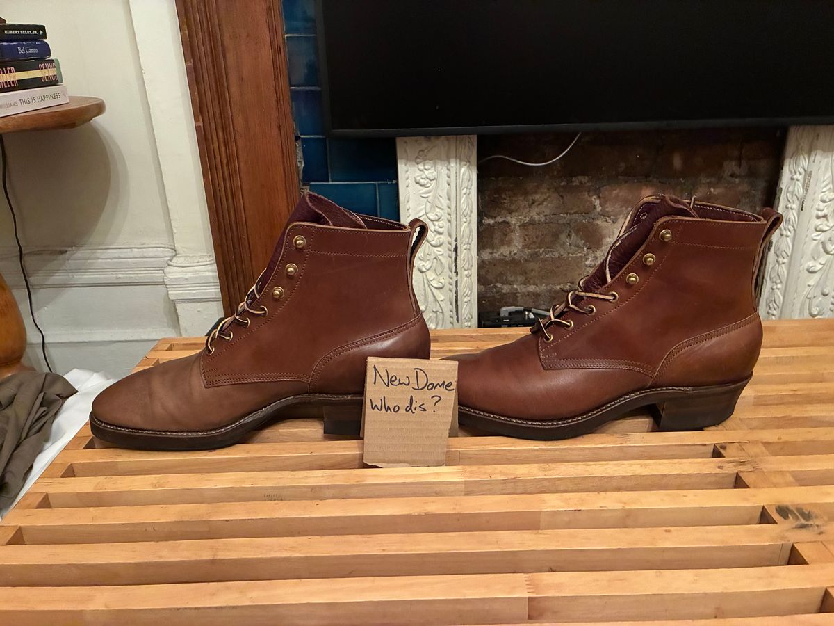 Photo by donnenbergns on October 1, 2025 of the Rolling Dub Trio Griffin 8.5" Plain Toe Boots in Natural Horsebutt.