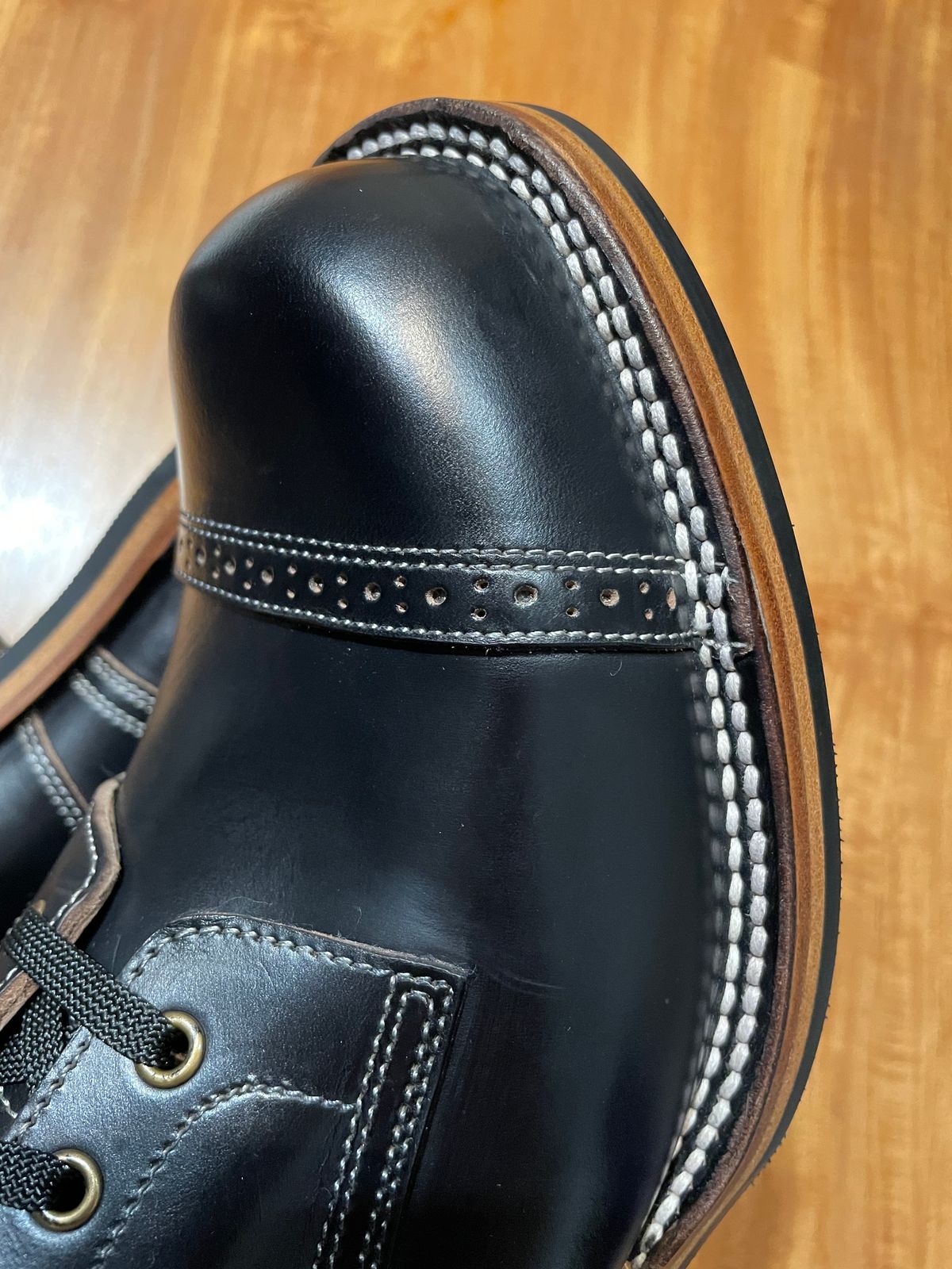 Photo by Zephyr11 on November 3, 2025 of the Johnny Works Miner Boots 6310 in Horween Black Teacore Chromexcel.