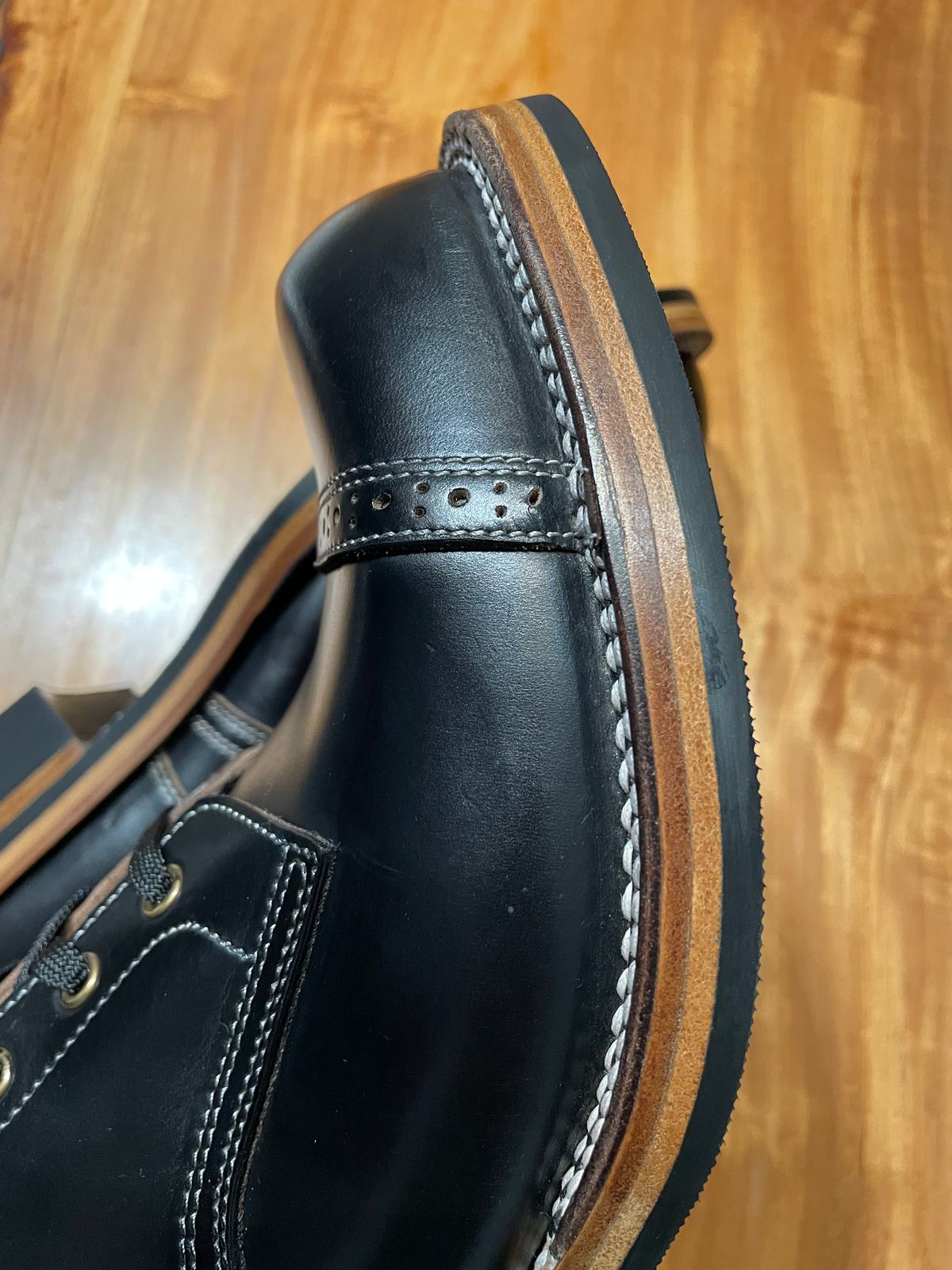 Photo by Zephyr11 on November 3, 2025 of the Johnny Works Miner Boots 6310 in Horween Black Teacore Chromexcel.