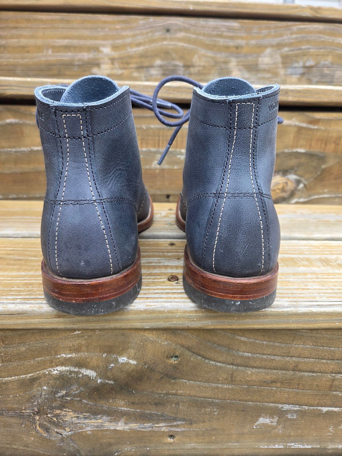 Photo by bootsforlife on January 5, 2026 of the Wolverine 1000 Mile Plain-Toe Boot in Horween Navy Olive Tan.