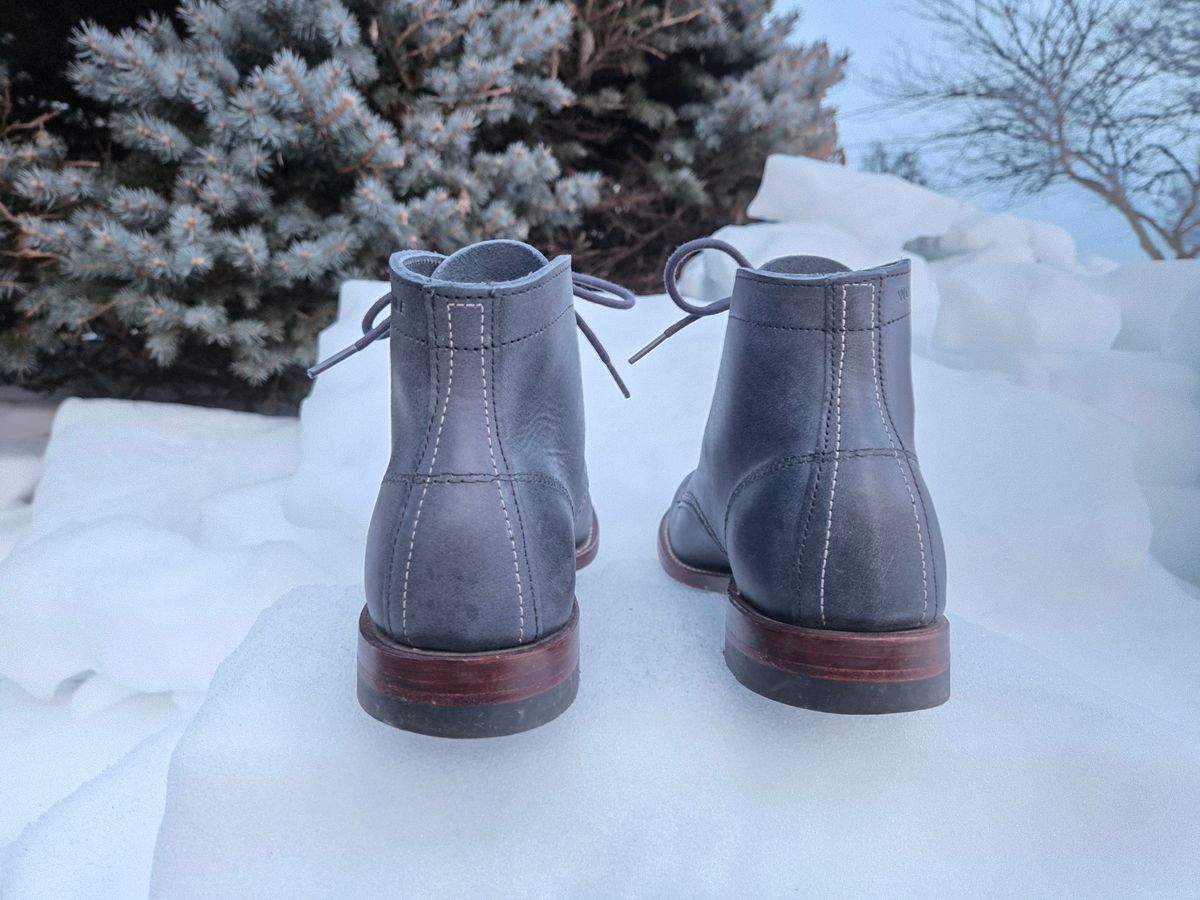 Photo by bootsforlife on February 5, 2026 of the Wolverine 1000 Mile Plain-Toe Boot in Horween Navy Olive Tan.