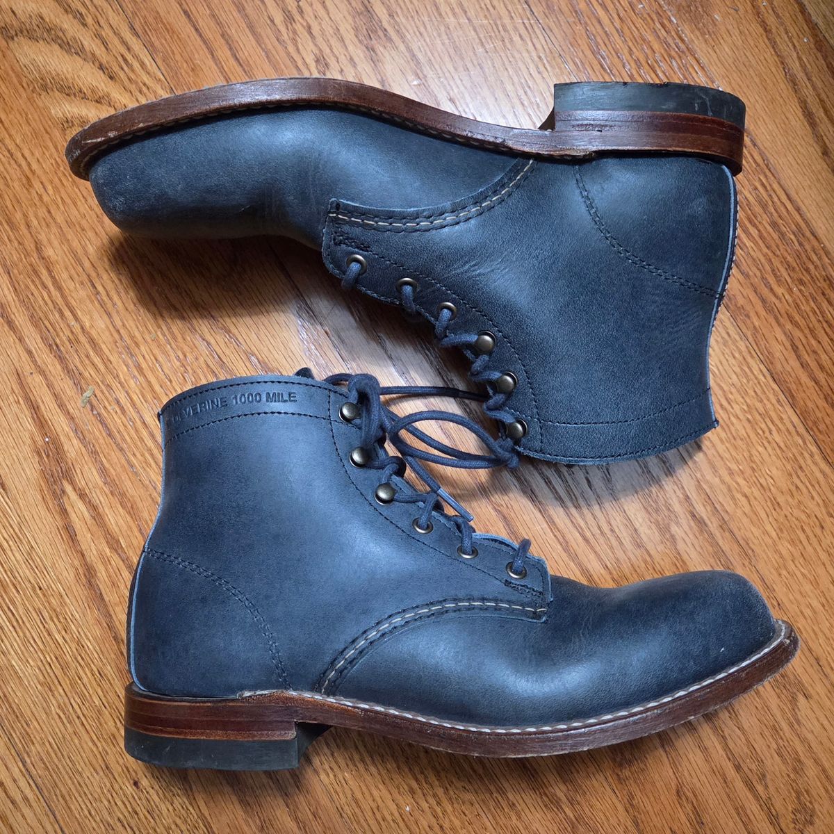 Photo by bootsforlife on February 5, 2026 of the Wolverine 1000 Mile Plain-Toe Boot in Horween Navy Olive Tan.