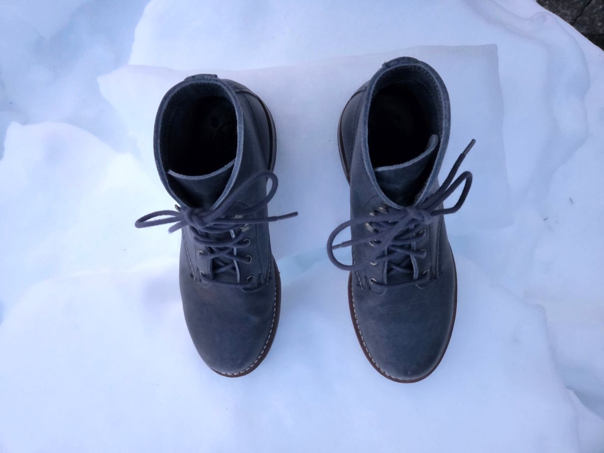 Photo by bootsforlife on February 5, 2026 of the Wolverine 1000 Mile Plain-Toe Boot in Horween Navy Olive Tan.