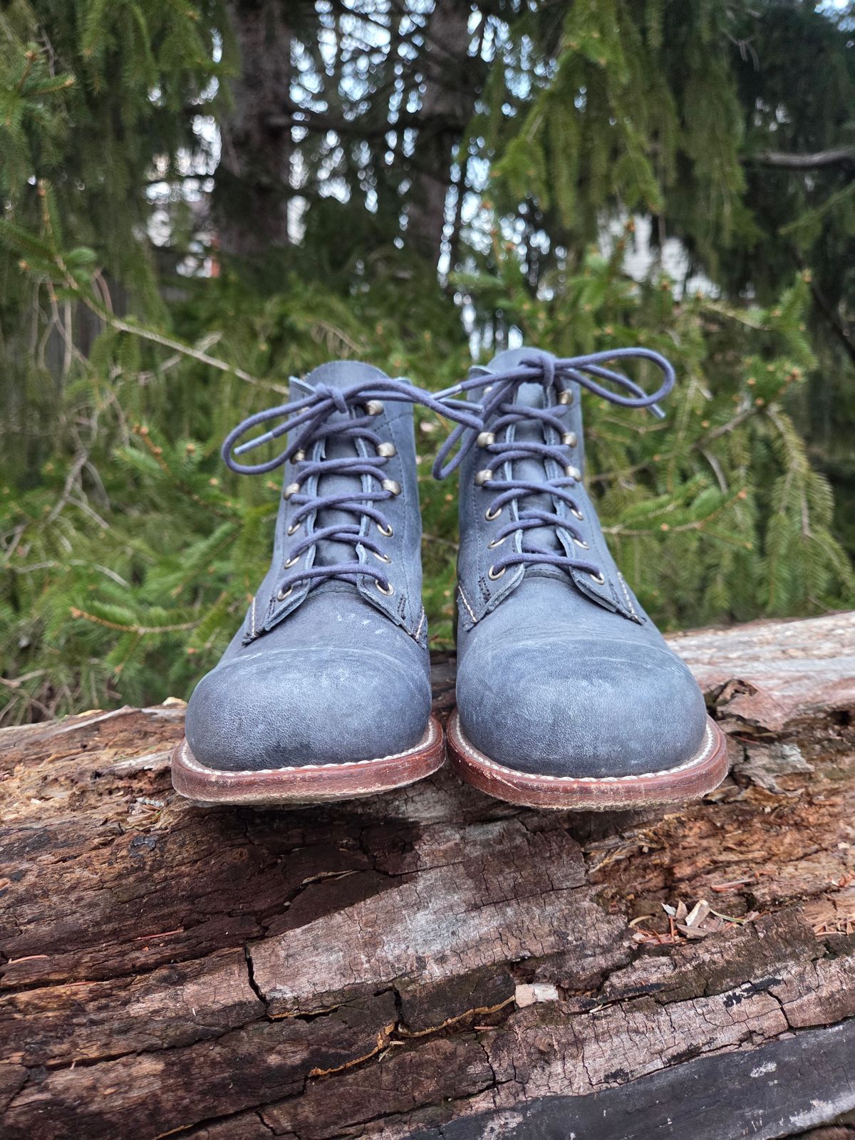 Photo by bootsforlife on March 5, 2026 of the Wolverine 1000 Mile Plain-Toe Boot in Horween Navy Olive Tan.
