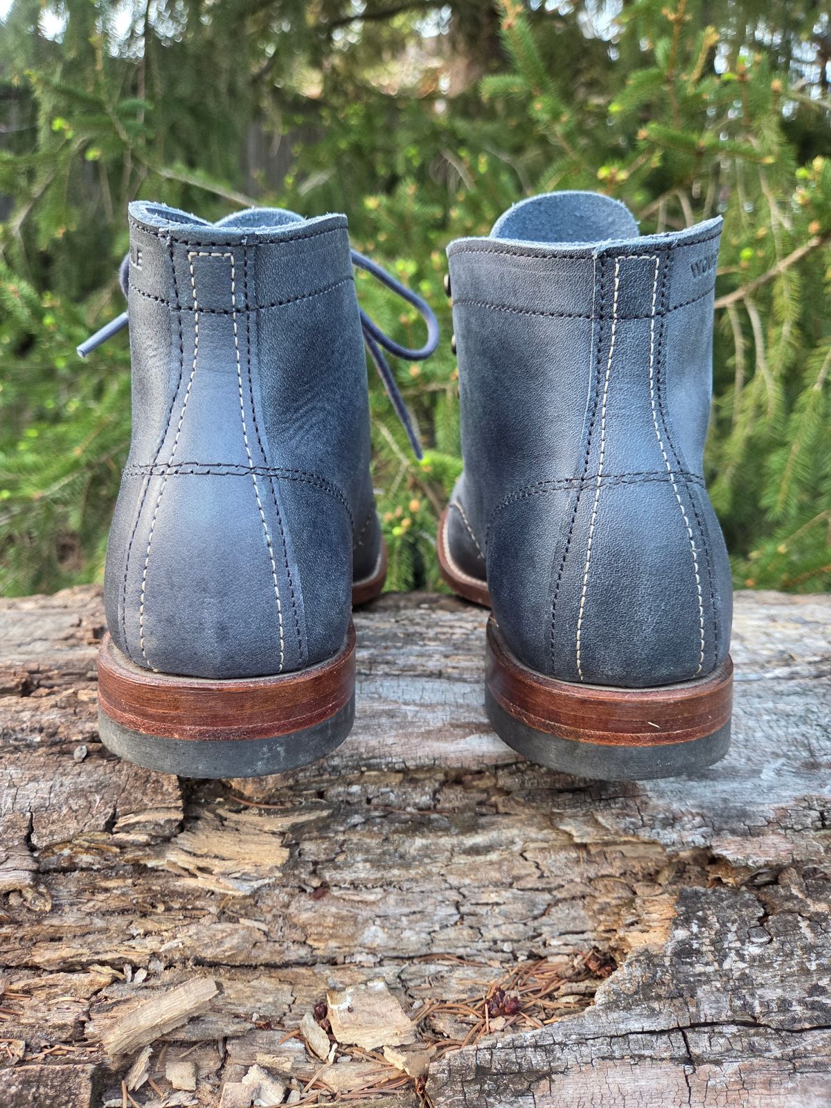 Photo by bootsforlife on April 4, 2026 of the Wolverine 1000 Mile Plain-Toe Boot in Horween Navy Olive Tan.