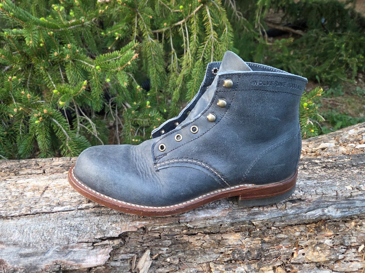 Photo by bootsforlife on April 4, 2026 of the Wolverine 1000 Mile Plain-Toe Boot in Horween Navy Olive Tan.