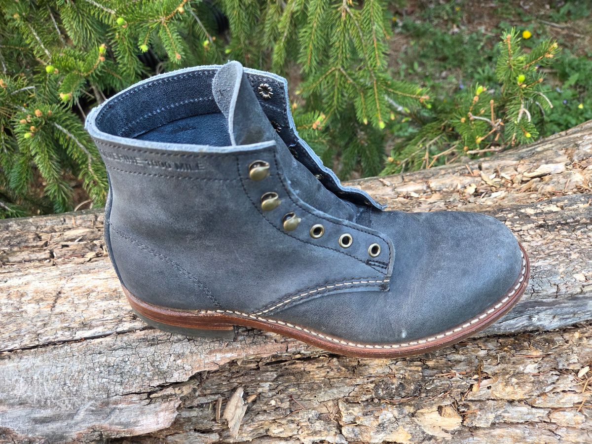 Photo by bootsforlife on April 4, 2026 of the Wolverine 1000 Mile Plain-Toe Boot in Horween Navy Olive Tan.
