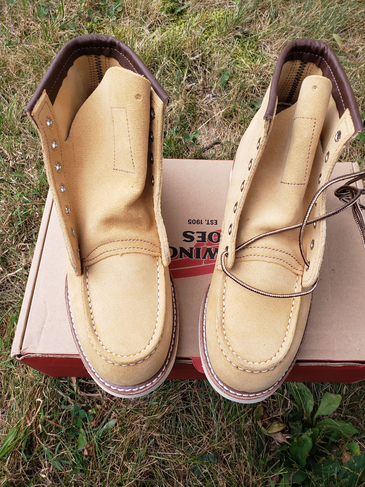 Photo by bootsforlife on September 16, 2025 of the Red Wing 6-Inch Classic Moc in S.B. Foot Hawthorne Abilene.
