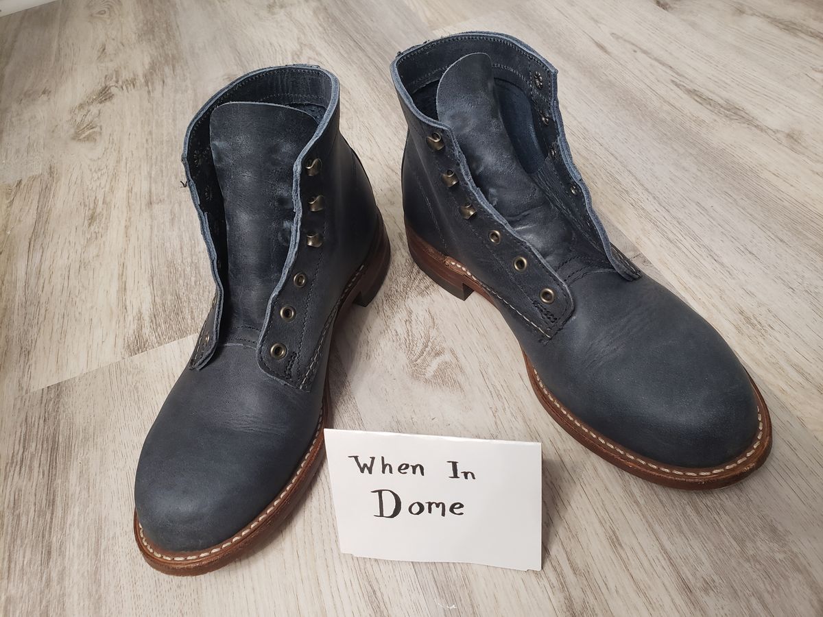 Photo by bootsforlife on November 6, 2024 of the Wolverine 1000 Mile Plain-Toe Boot in Horween Olive Tanned.