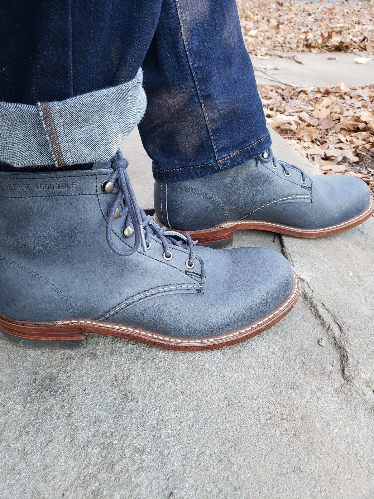 Photo by bootsforlife on November 24, 2024 of the Wolverine 1000 Mile Plain-Toe Boot in Horween Olive Tanned.