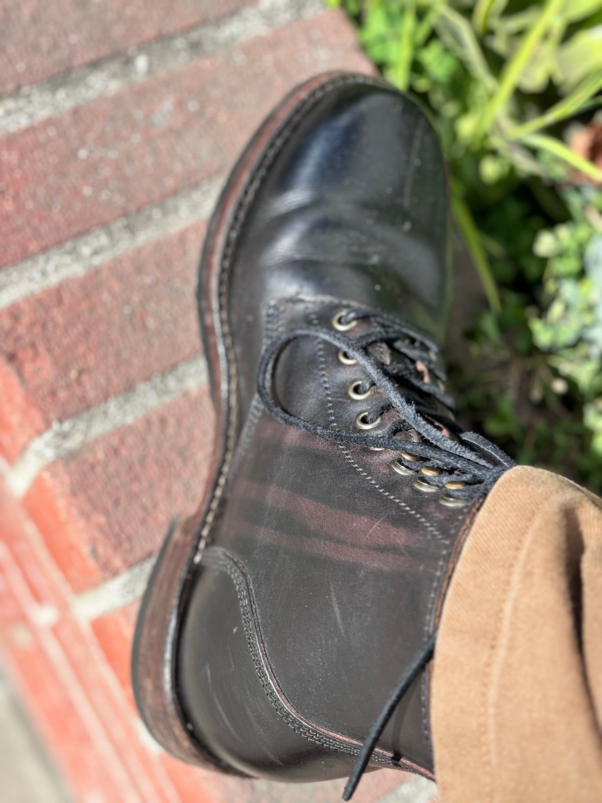 Photo by GodsRedeemed on November 12, 2024 of the All American Boot Mfg. Trench Boot in Horween Black Chromexcel.
