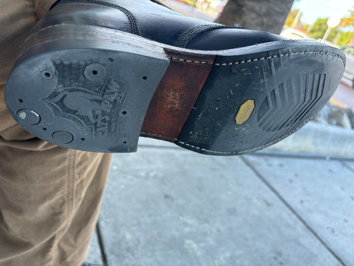 Photo by GodsRedeemed on November 12, 2024 of the All American Boot Mfg. Trench Boot in Horween Black Chromexcel.