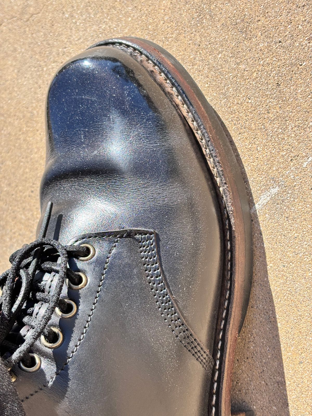 Photo by GodsRedeemed on January 9, 2025 of the All American Boot Mfg. Trench Boot in Horween Black Chromexcel.