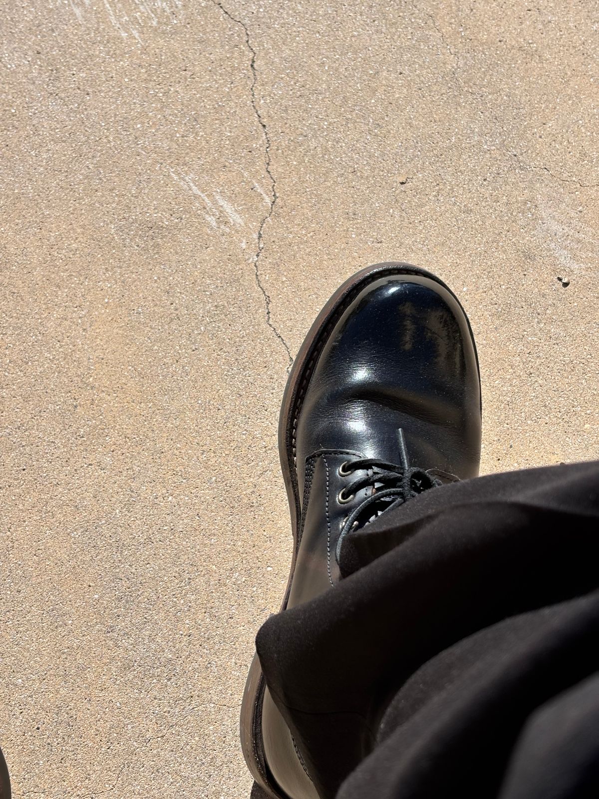 Photo by GodsRedeemed on January 9, 2025 of the All American Boot Mfg. Trench Boot in Horween Black Chromexcel.