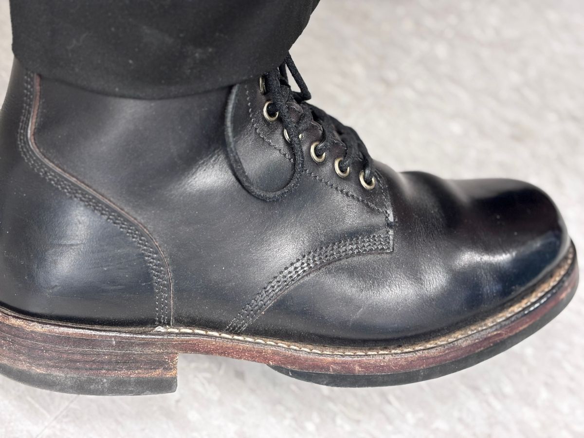 Photo by GodsRedeemed on January 16, 2025 of the All American Boot Mfg. Trench Boot in Horween Black Chromexcel.