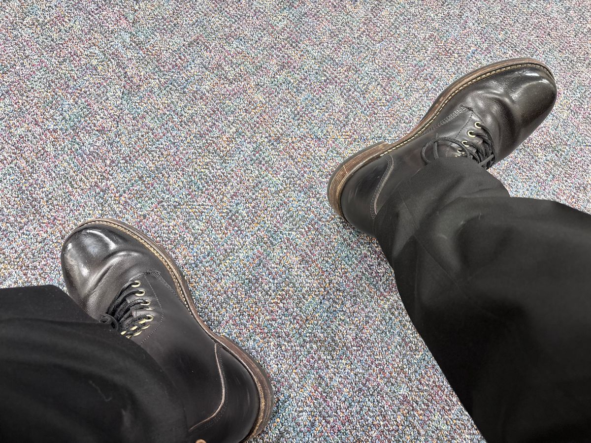 Photo by GodsRedeemed on January 29, 2025 of the All American Boot Mfg. Trench Boot in Horween Black Chromexcel.