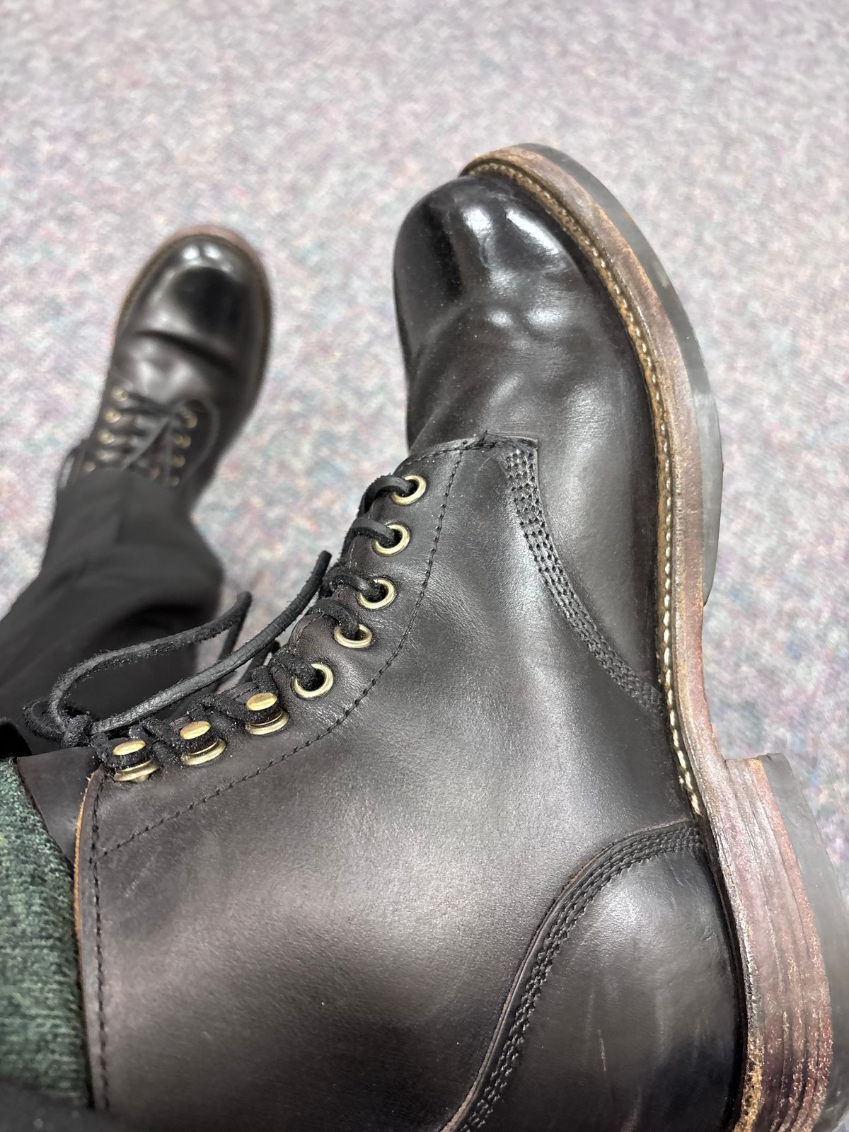 Photo by GodsRedeemed on January 29, 2025 of the All American Boot Mfg. Trench Boot in Horween Black Chromexcel.