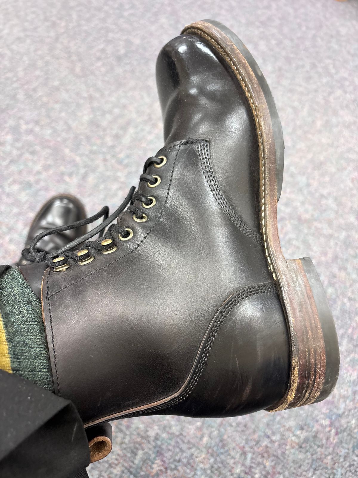 Photo by GodsRedeemed on January 29, 2025 of the All American Boot Mfg. Trench Boot in Horween Black Chromexcel.