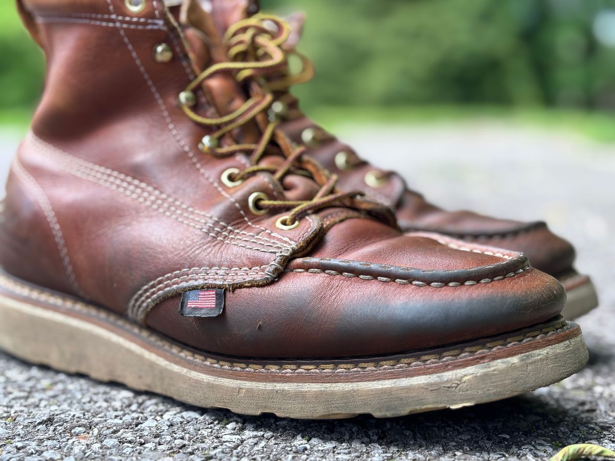 Photo by GodsRedeemed on May 28, 2026 of the Thorogood American Heritage 6" Moc Toe in Tobacco Gladiator Oil-Tanned.