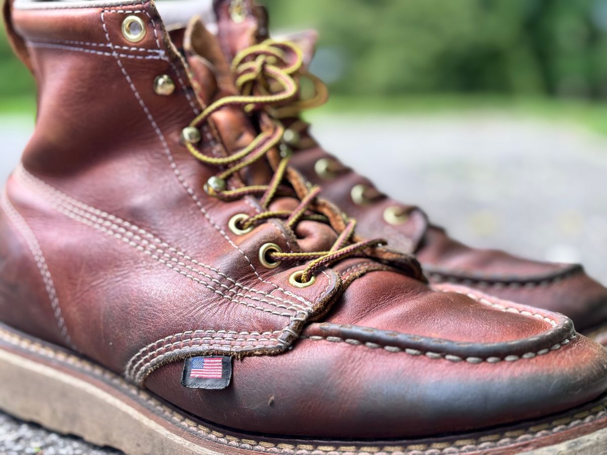 Photo by GodsRedeemed on May 28, 2026 of the Thorogood American Heritage 6" Moc Toe in Tobacco Gladiator Oil-Tanned.