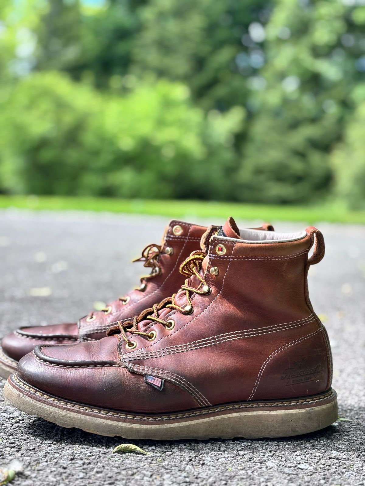 Photo by GodsRedeemed on May 28, 2026 of the Thorogood American Heritage 6" Moc Toe in Tobacco Gladiator Oil-Tanned.