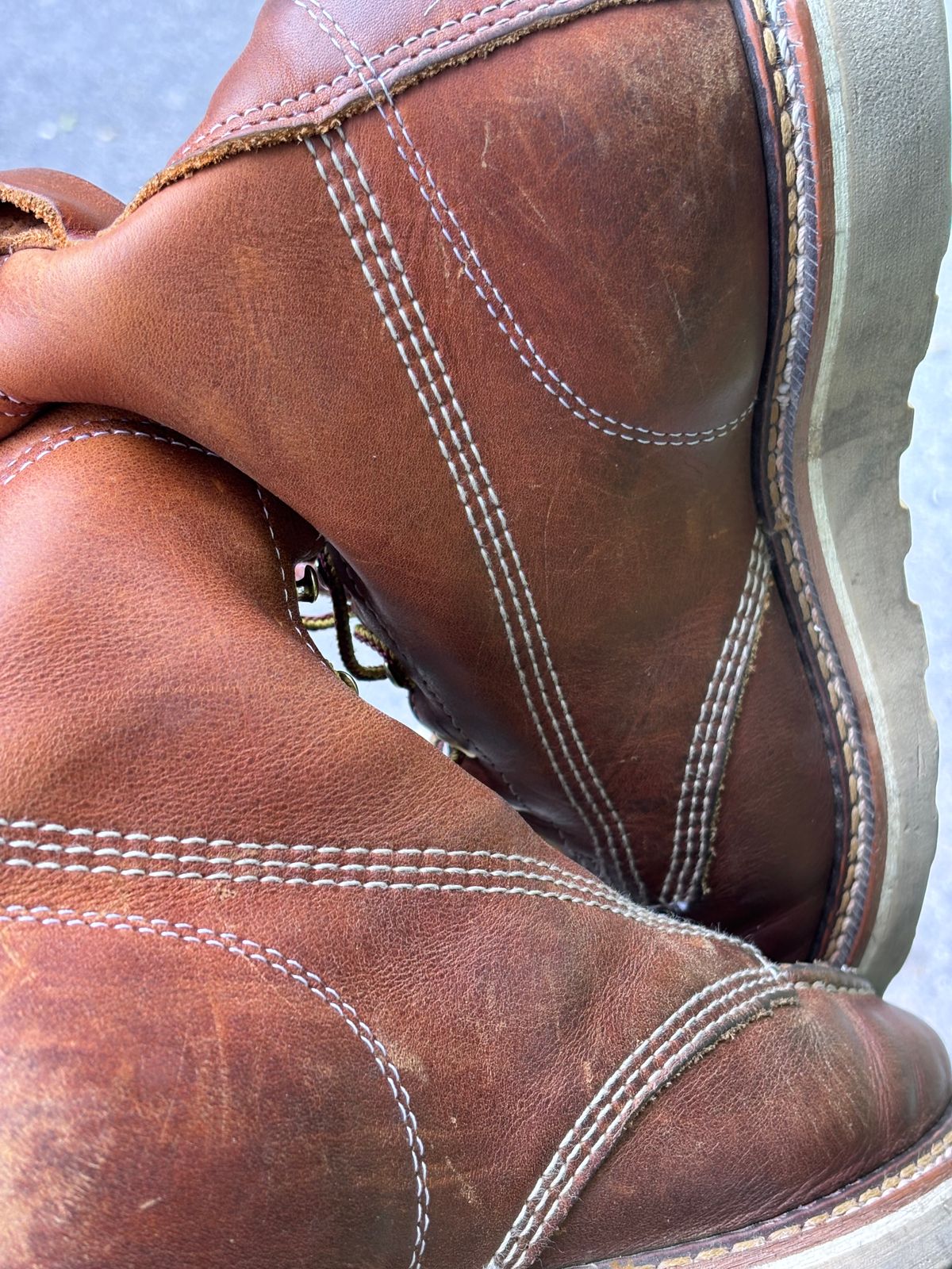 Photo by GodsRedeemed on May 28, 2026 of the Thorogood American Heritage 6" Moc Toe in Tobacco Gladiator Oil-Tanned.