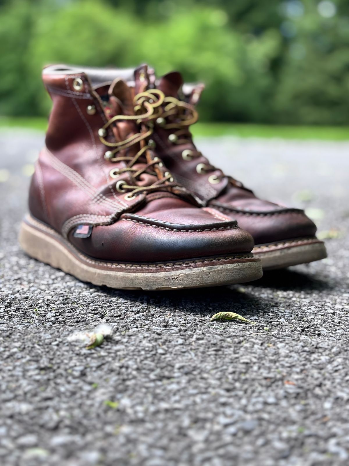 Photo by GodsRedeemed on May 28, 2026 of the Thorogood American Heritage 6" Moc Toe in Tobacco Gladiator Oil-Tanned.