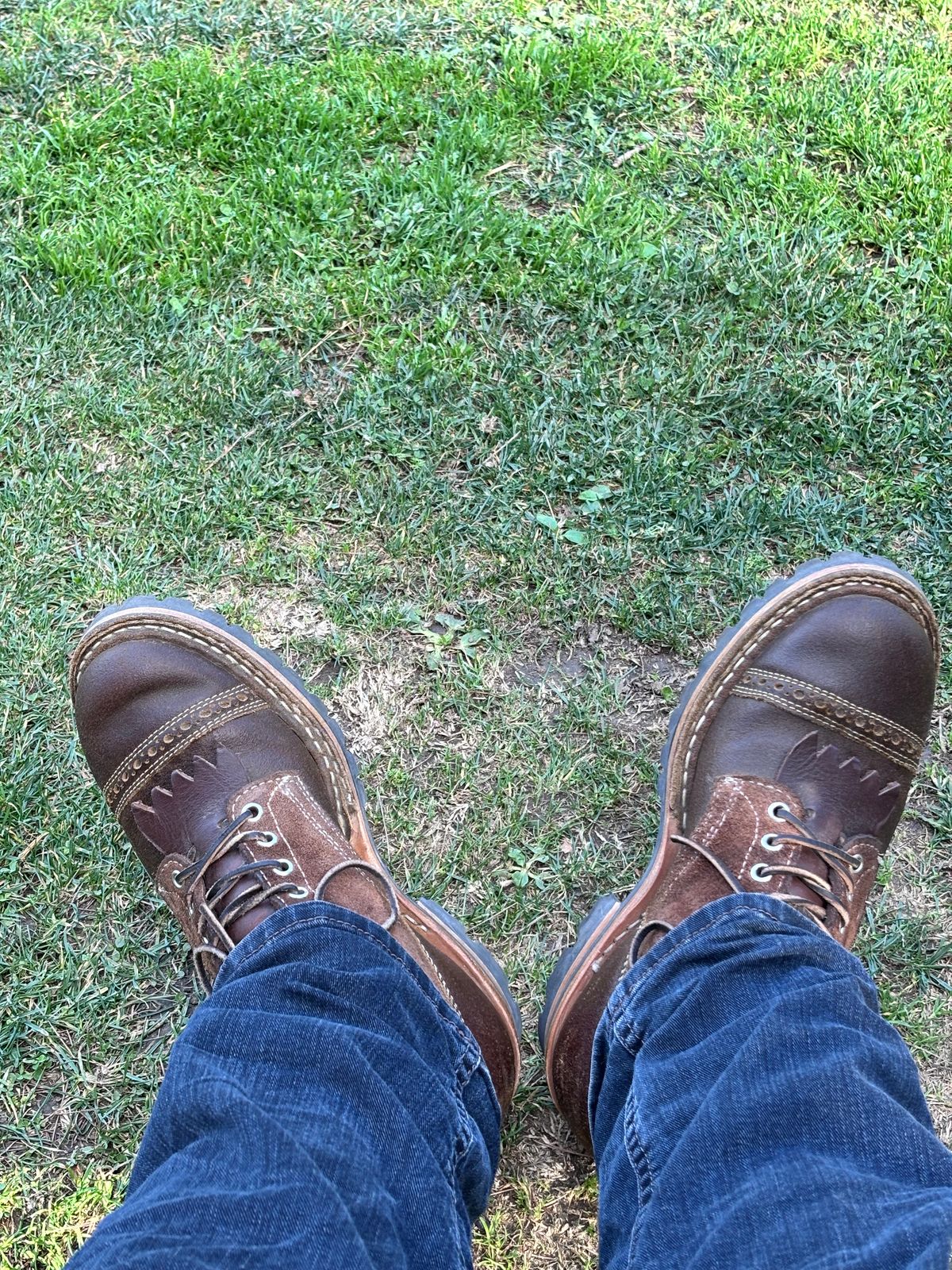 Photo by GodsRedeemed on December 21, 2024 of the Baker’s Custom White’s Bounty Hunters Bounty Hunters in Horween Cinnamon Waxed Flesh & Seidel Brown Oil Tan Roughout & Horween Olive Waxed Flesh.