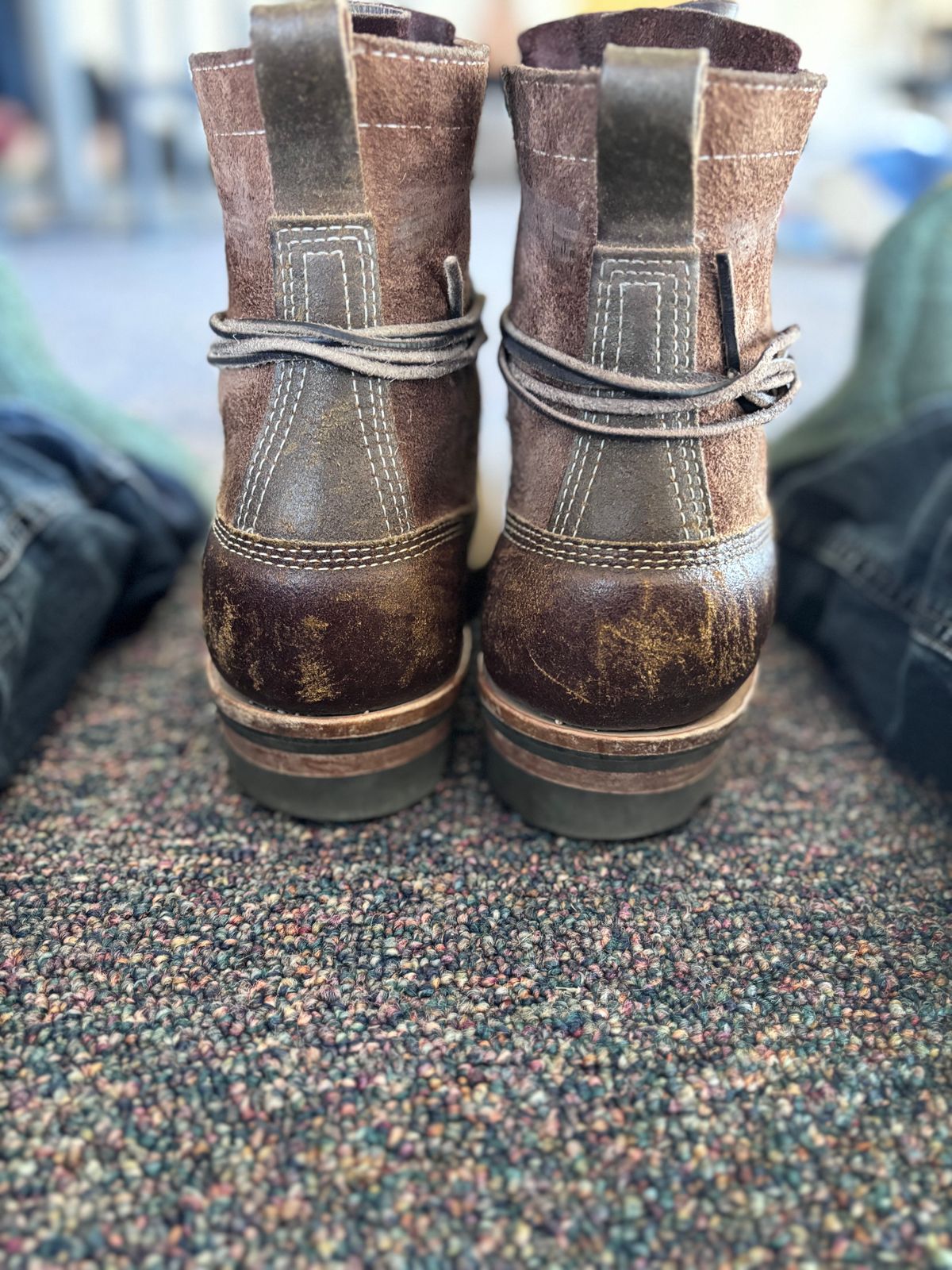 Photo by GodsRedeemed on January 6, 2025 of the Baker’s Custom White’s Bounty Hunters Bounty Hunters in Horween Cinnamon Waxed Flesh & Seidel Brown Oil Tan Roughout & Horween Olive Waxed Flesh.