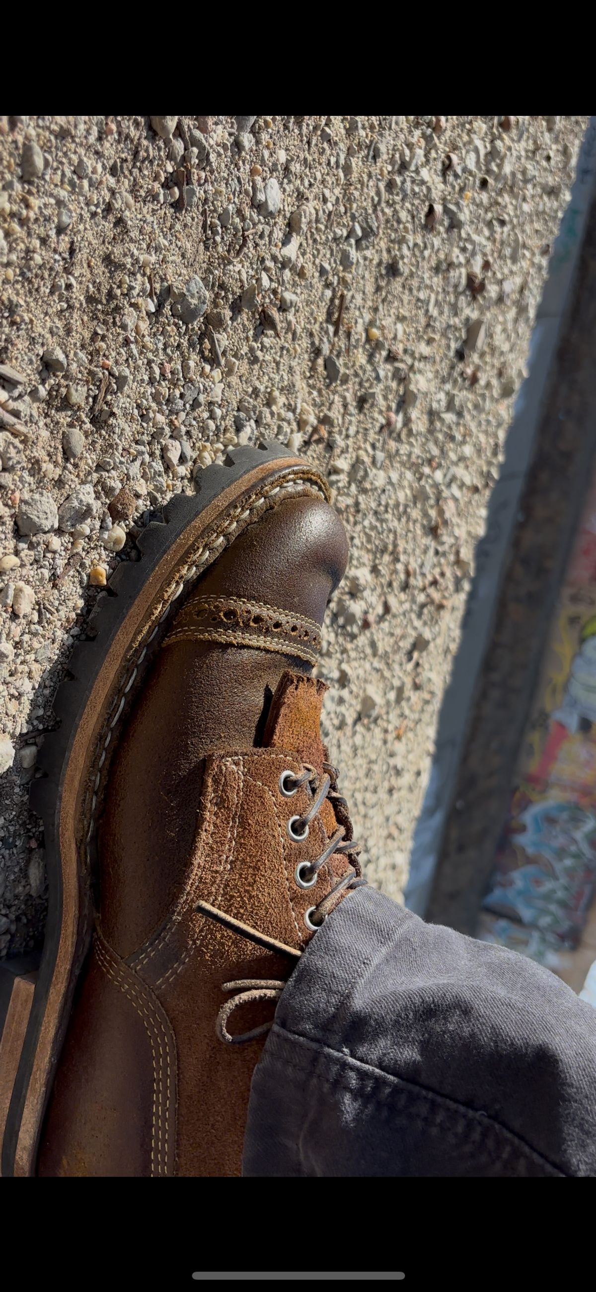 Photo by GodsRedeemed on February 1, 2025 of the Baker’s Custom White’s Bounty Hunters Bounty Hunters in Horween Cinnamon Waxed Flesh & Seidel Brown Oil Tan Roughout & Horween Olive Waxed Flesh.