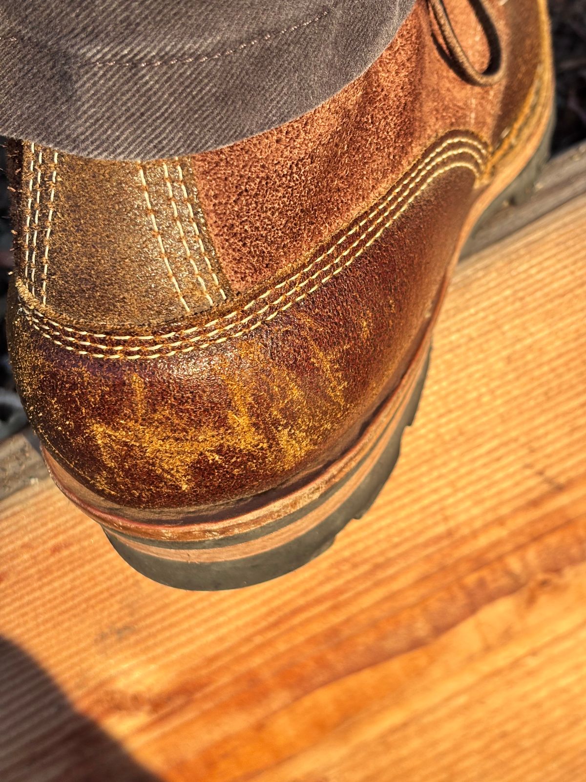 Photo by GodsRedeemed on February 4, 2025 of the Baker’s Custom White’s Bounty Hunters Bounty Hunters in Horween Cinnamon Waxed Flesh & Seidel Brown Oil Tan Roughout & Horween Olive Waxed Flesh.