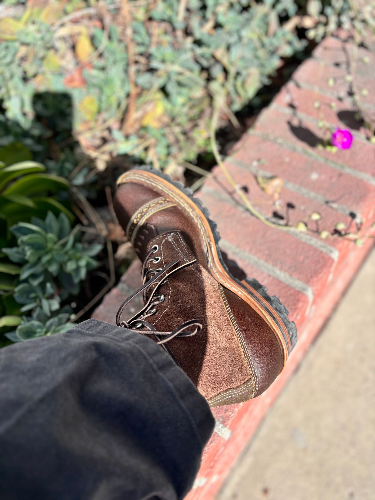 Photo by GodsRedeemed on November 22, 2024 of the Baker’s Custom White’s Bounty Hunters Bounty Hunters in Horween Cinnamon Waxed Flesh & Seidel Brown Oil Tan Roughout & Horween Olive Waxed Flesh.