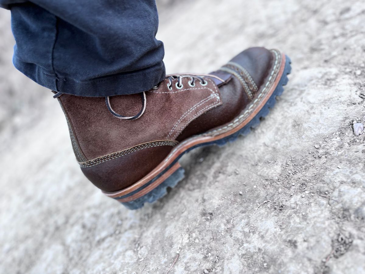 Photo by GodsRedeemed on November 26, 2024 of the Baker’s Custom White’s Bounty Hunters Bounty Hunters in Horween Cinnamon Waxed Flesh & Seidel Brown Oil Tan Roughout & Horween Olive Waxed Flesh.