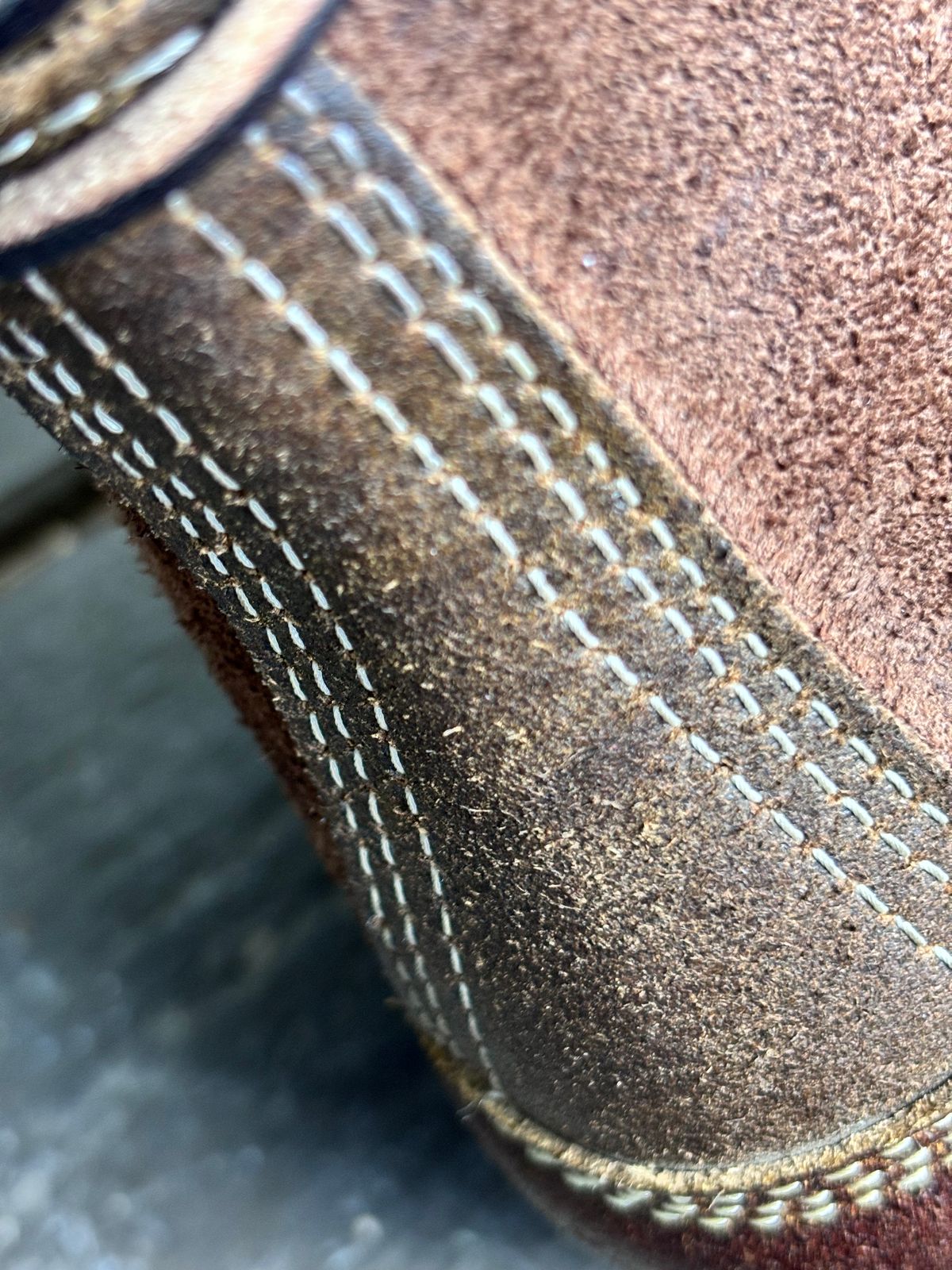 Photo by GodsRedeemed on November 27, 2024 of the Baker’s Custom White’s Bounty Hunters Bounty Hunters in Horween Cinnamon Waxed Flesh & Seidel Brown Oil Tan Roughout & Horween Olive Waxed Flesh.