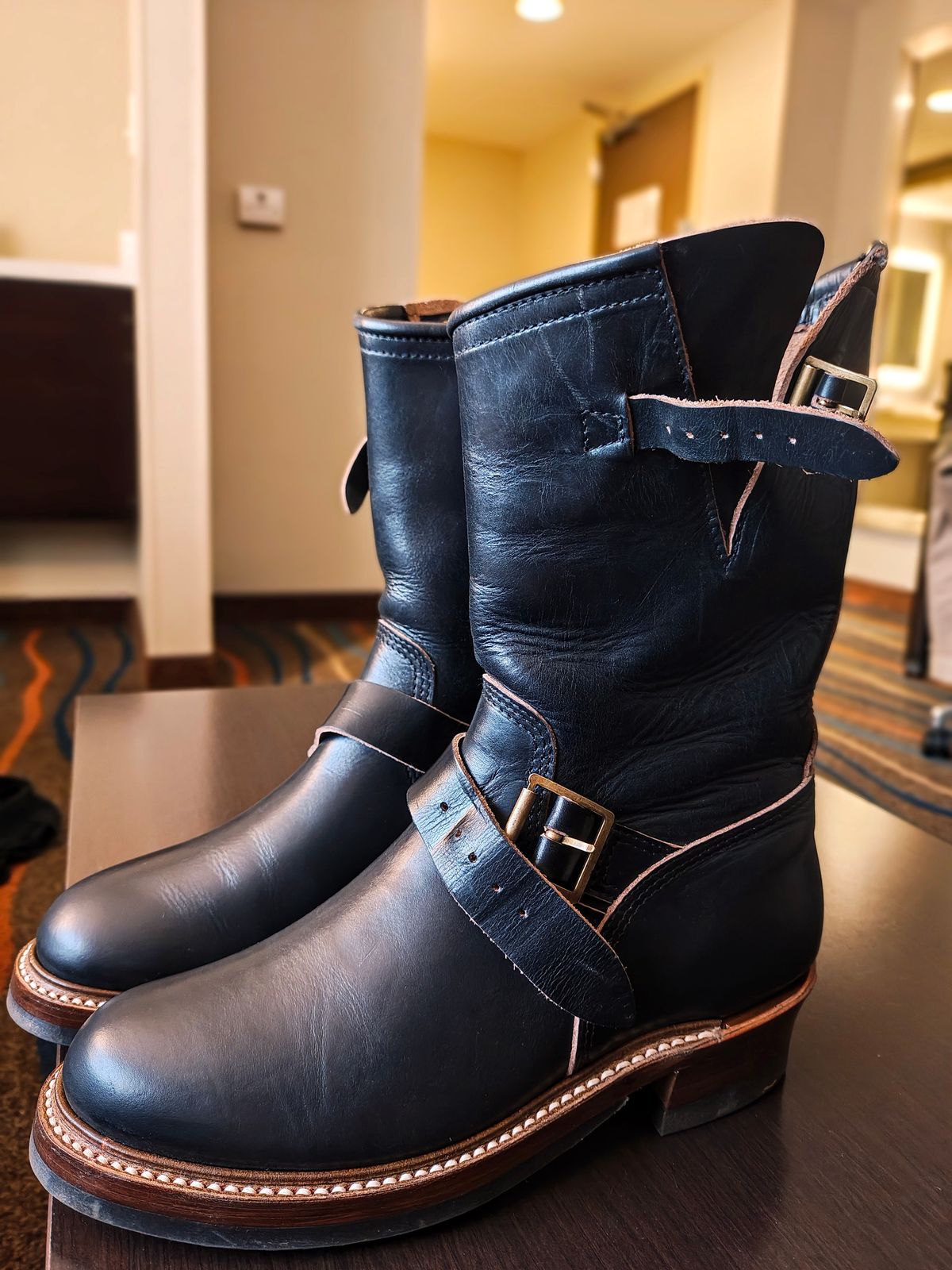 Photo by Hay_Deez on July 1, 2025 of the John Lofgren Wabash Engineer Boots in Horween Black Chromexcel.