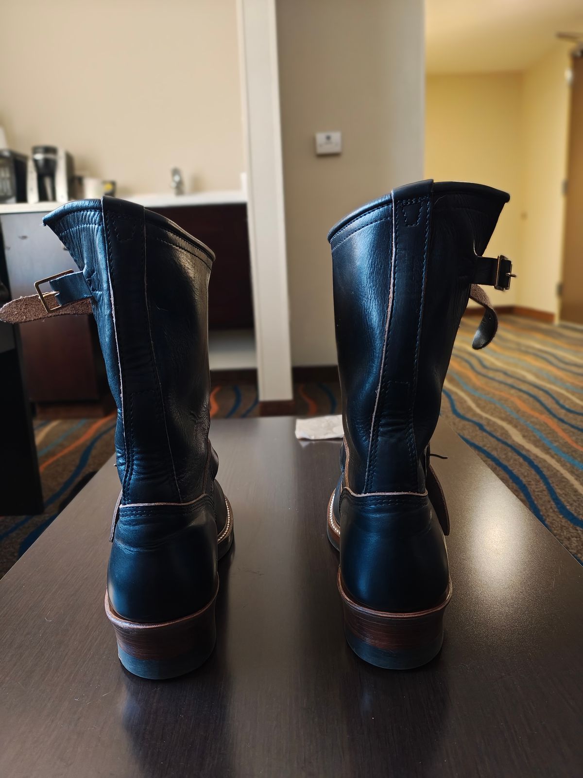 Photo by Hay_Deez on July 1, 2025 of the John Lofgren Wabash Engineer Boots in Horween Black Chromexcel.