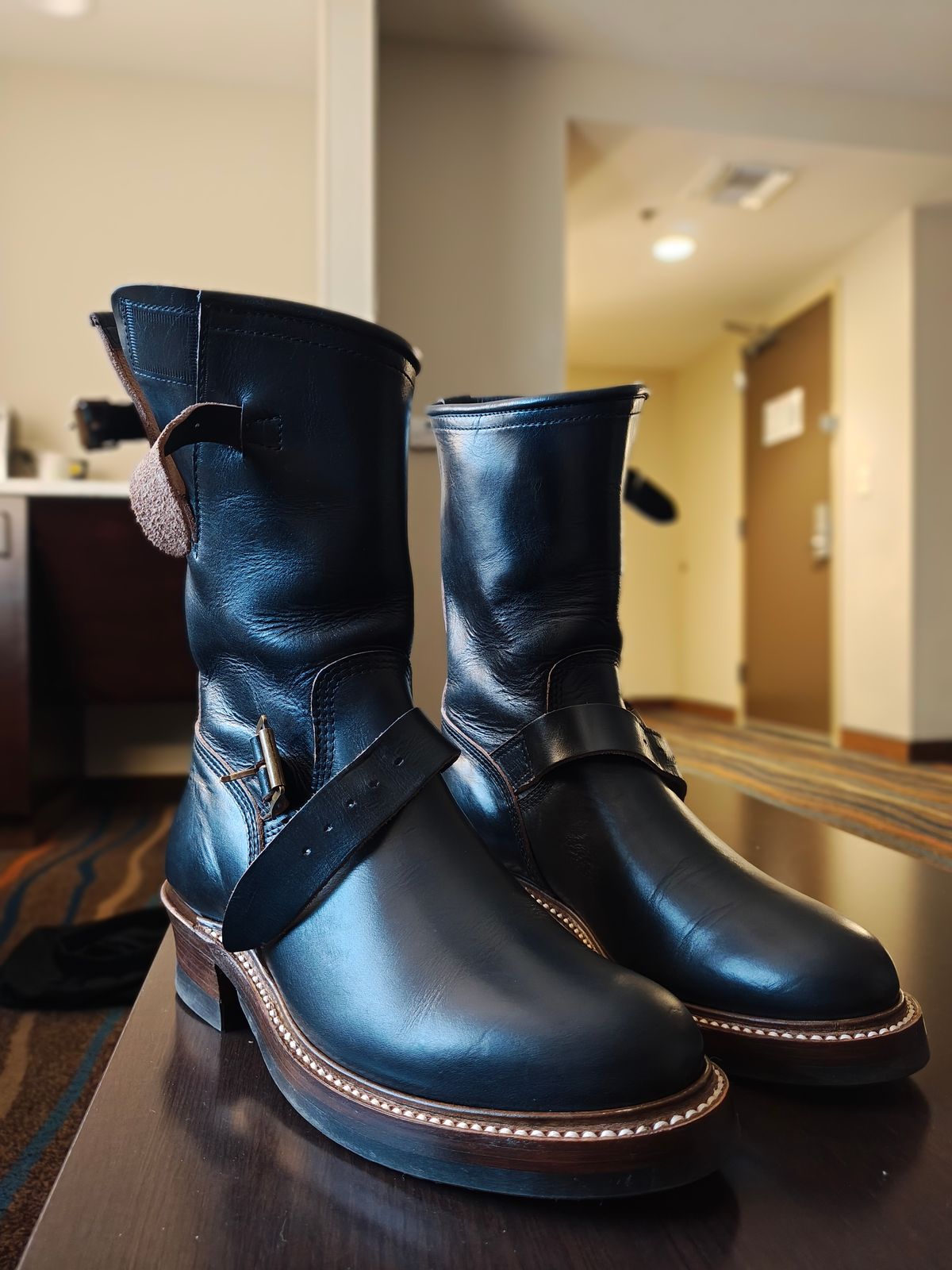 Photo by Hay_Deez on July 1, 2025 of the John Lofgren Wabash Engineer Boots in Horween Black Chromexcel.