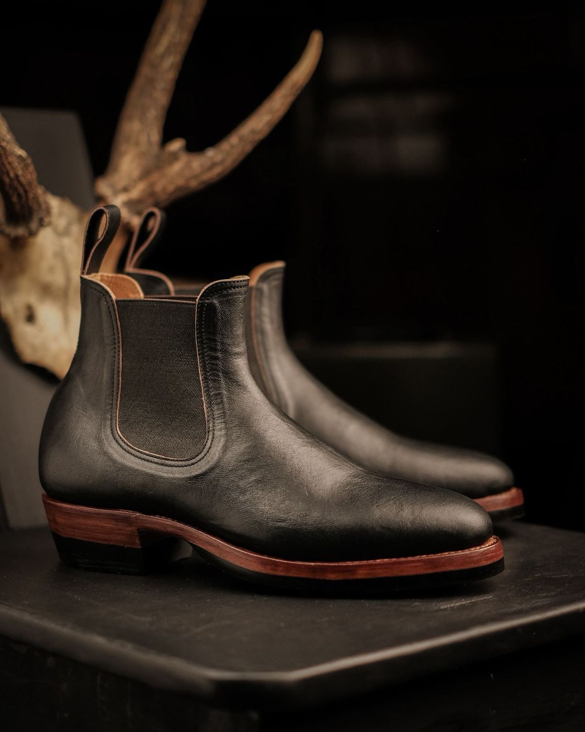Photo by ArySaputra on September 18, 2025 of the Briselblack The Seventh Chelsea Boot in Shinki Black Teacore Horsebutt.