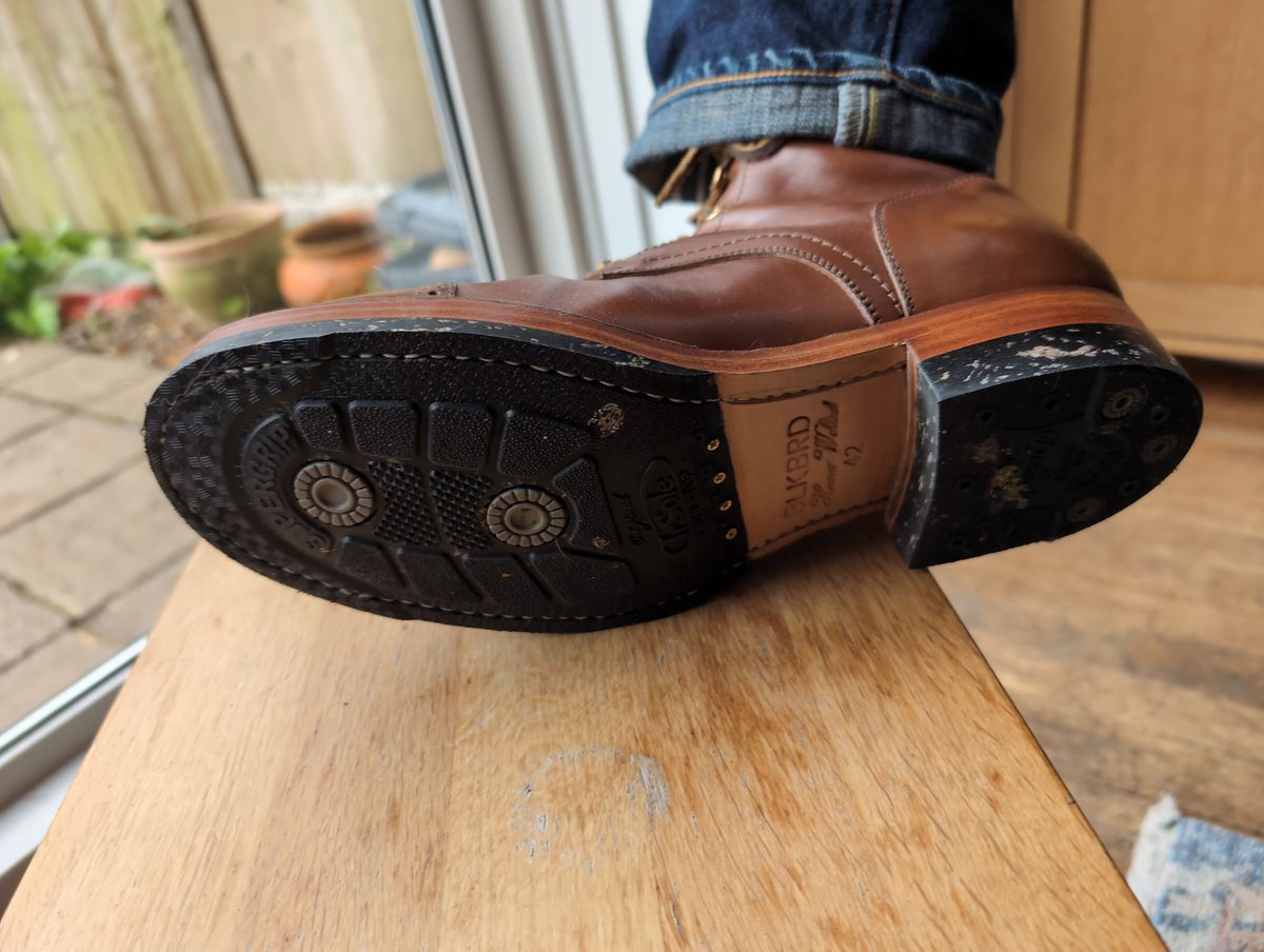 Photo by sam_enough on April 23, 2025 of the Blkbrd Shoemaker Blkbrd Shoemaker/Luchador-Z Service Boot in Maryam Toscanello Horsebutt.