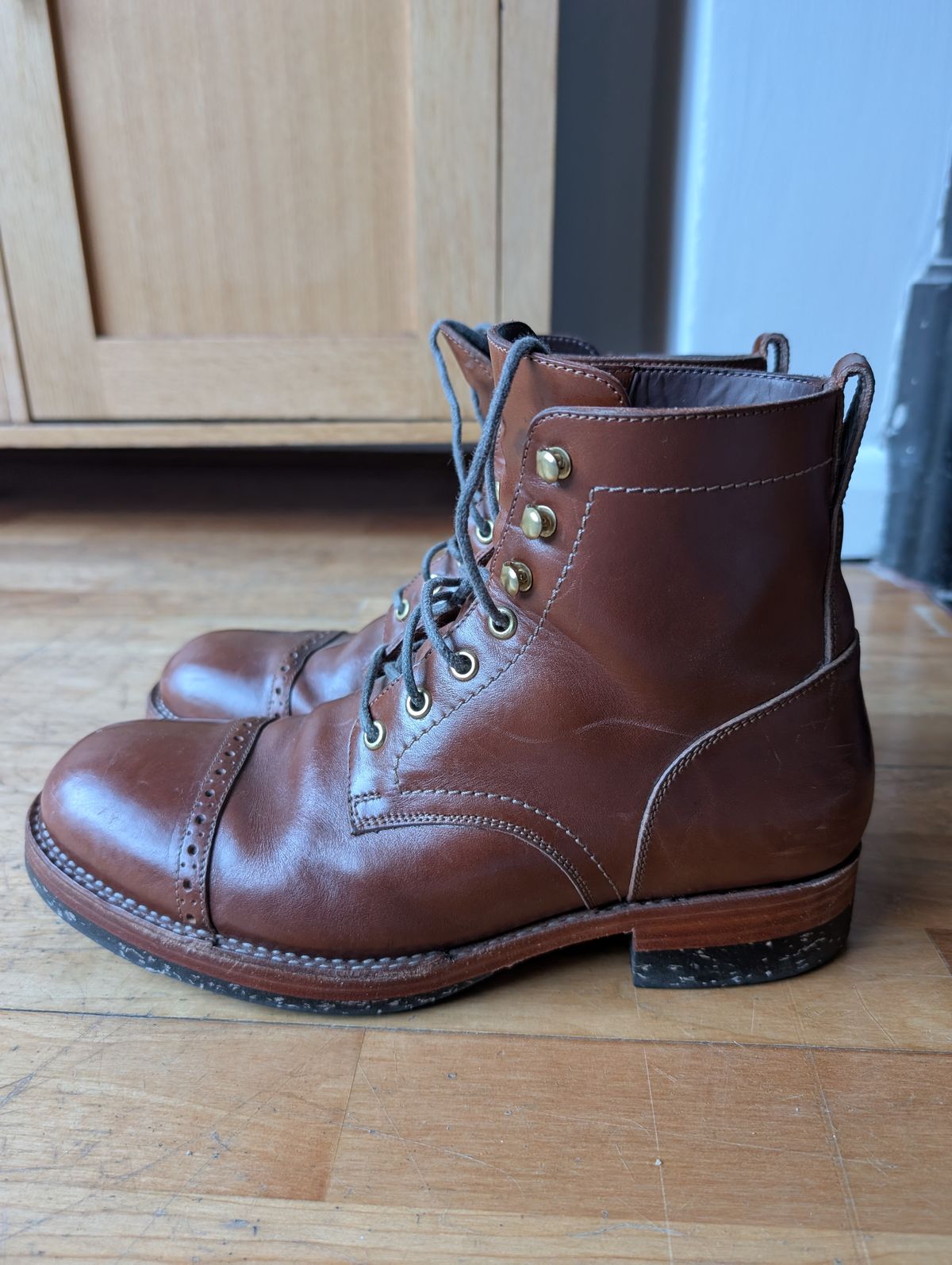 Photo by sam_enough on May 19, 2025 of the Blkbrd Shoemaker Blkbrd Shoemaker/Luchador-Z Service Boot in Maryam Toscanello Horsebutt.
